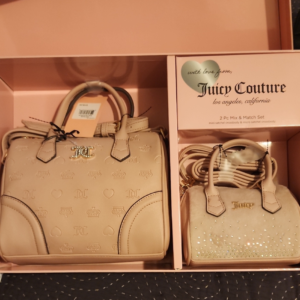 Juicy Couture Pink and Cream Satchel Set